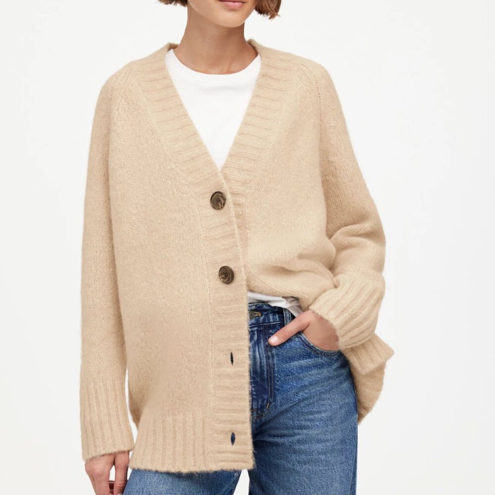 Madewell Chunky-Knit Cardigan Heather Powder Small
